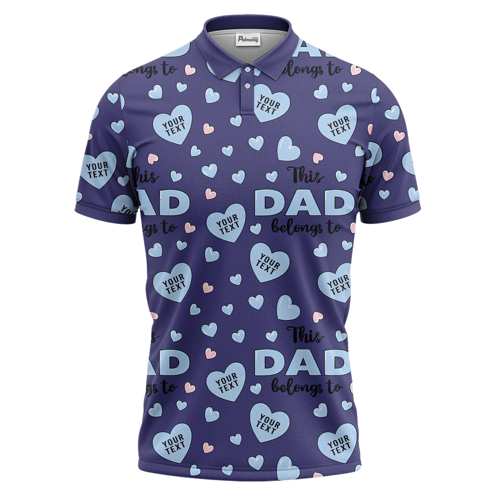 customizable hearts & text father's day all over print polo shirt for men