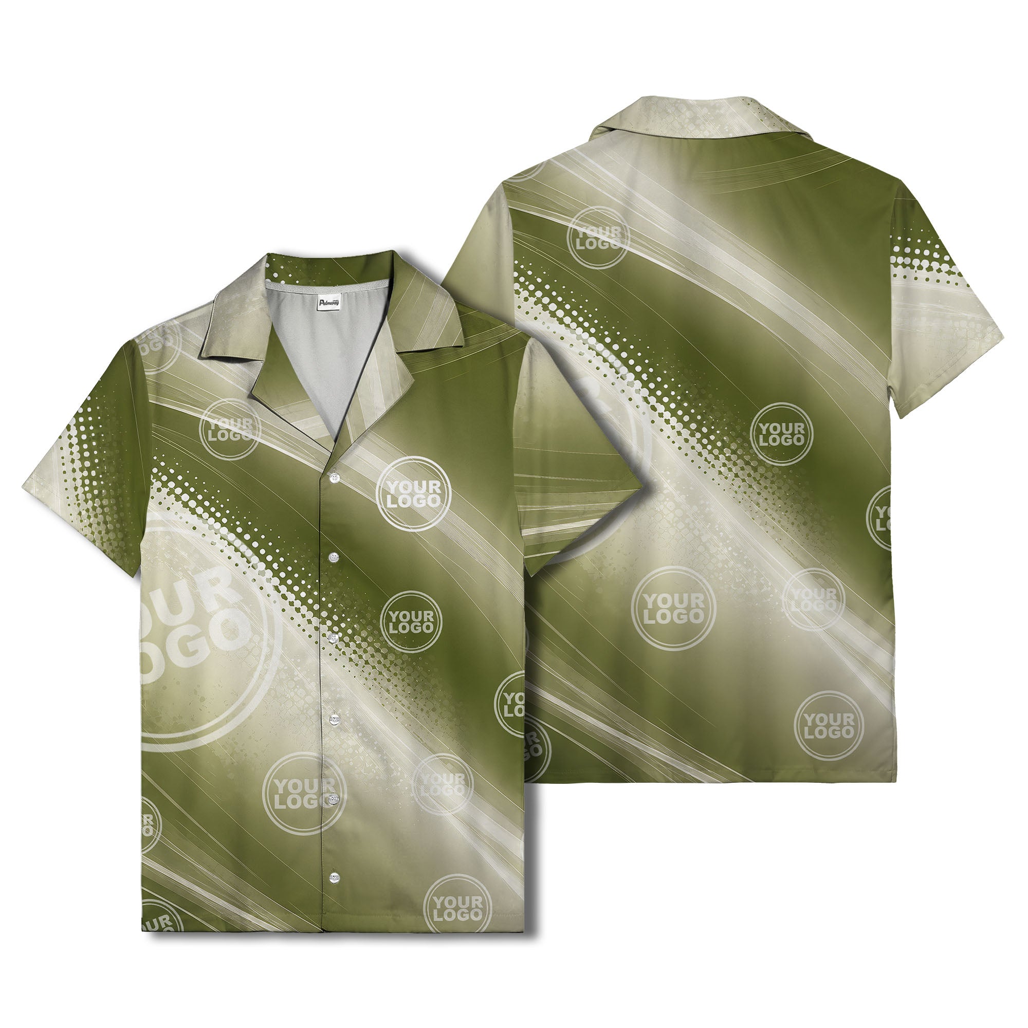customizable logo circles & diagonal stripes olive green hawaiian shirt