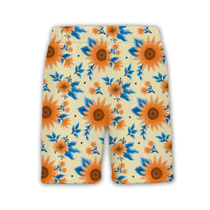 Decorative Orange Sunflower Hawaiian Shirt with Blue Leaves on Yellow
