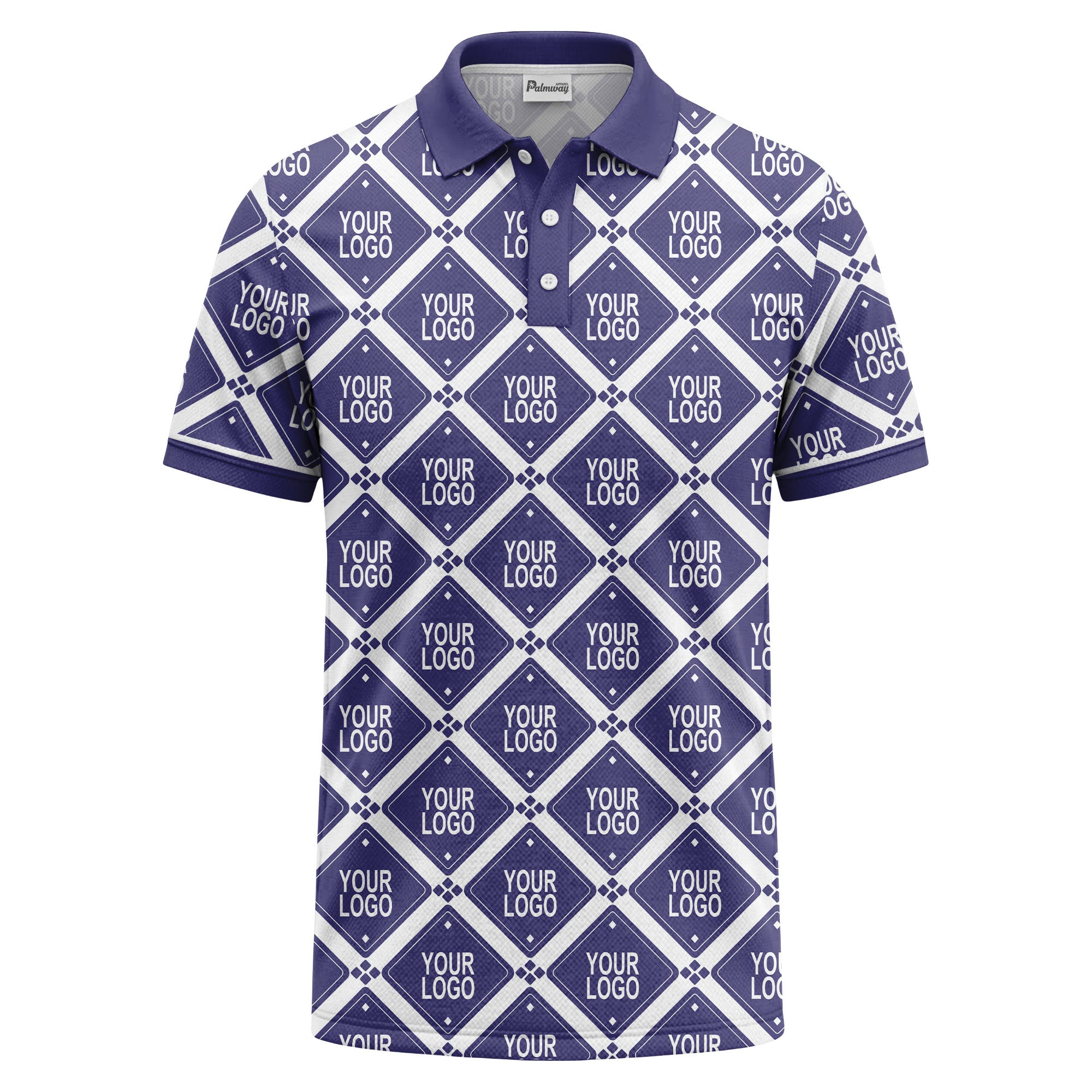 diamond grid logo repeat all over print polo shirt