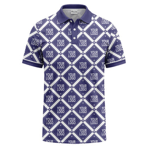 diamond grid logo repeat all over print polo shirt