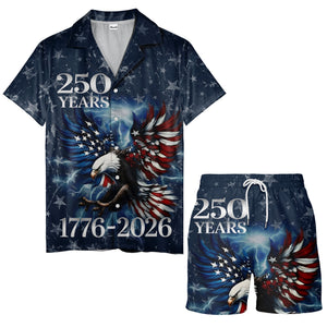 Distressed Bald Eagle Lightning Stars Patriotic Dark Blue 4th Of July Aloha Button Down Shirt Hawaii