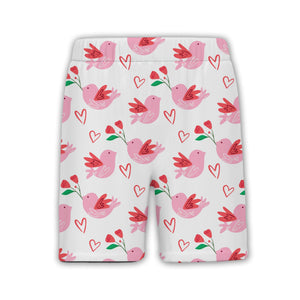 Doodle Art Hearts Hawaiian Shirt in Baby Blue with Coral and Pink Accents