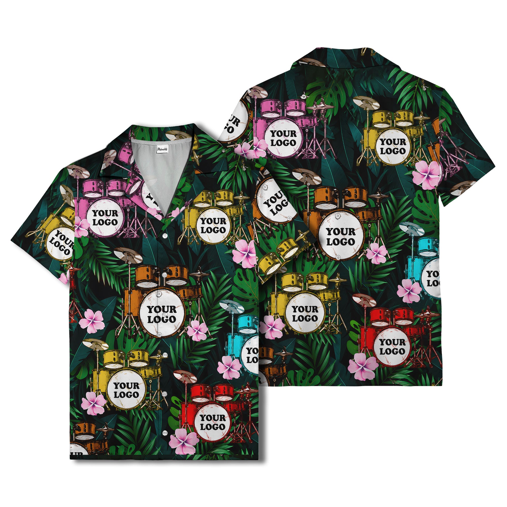 drum kits & tropical flowers aloha hawaiian shirt for musicians