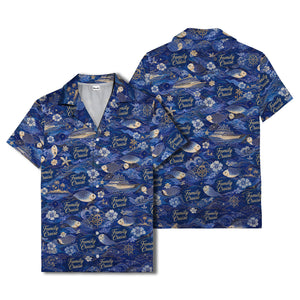 family cruise ships & leaping fish ocean waves hawaiian shirt