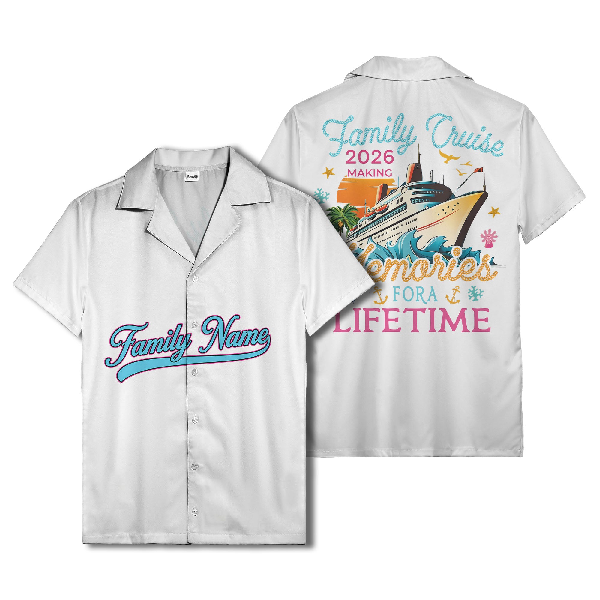 family name script & logo circle personalized hawaiian shirt