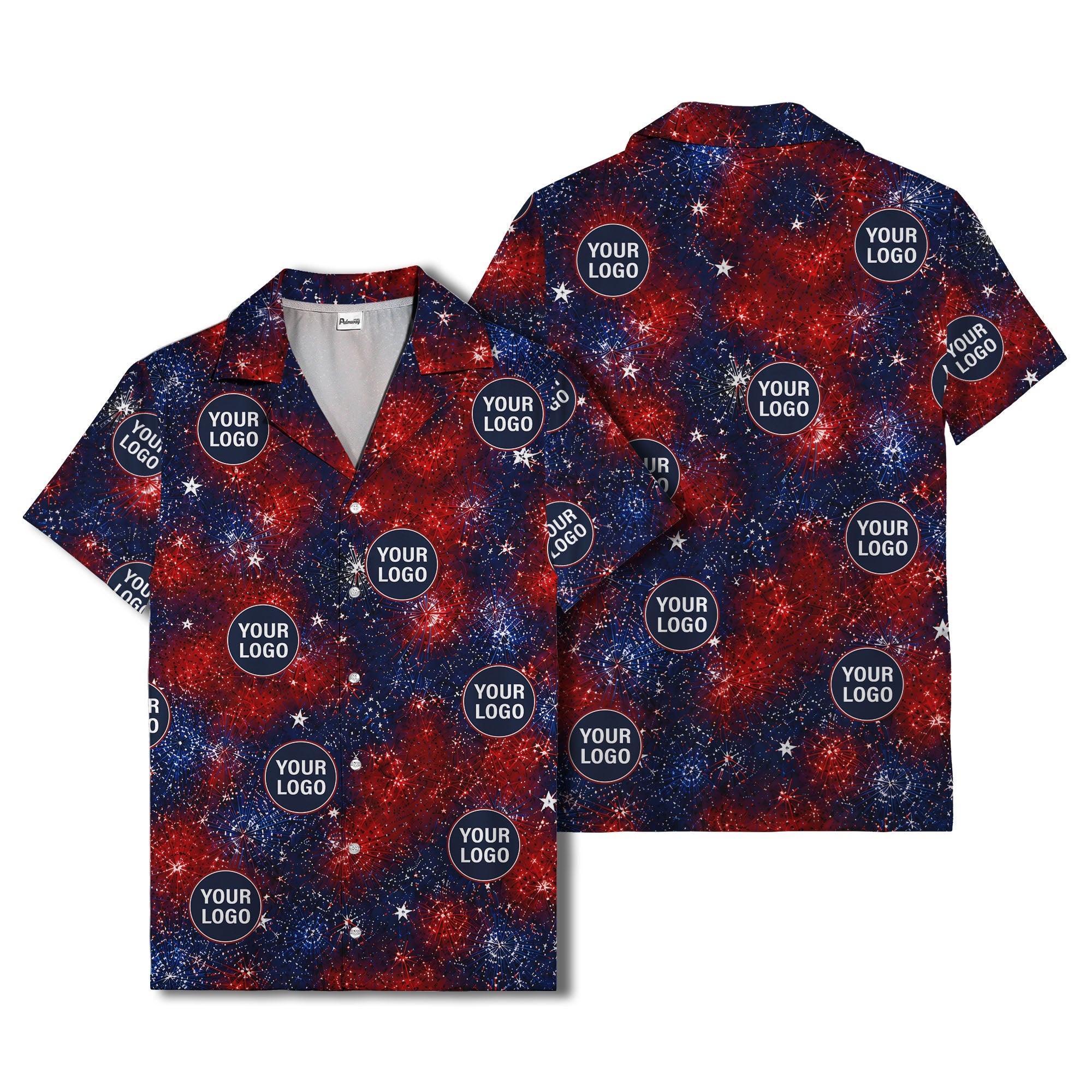 fireworks & custom logos patriotic all over print hawaiian shirt