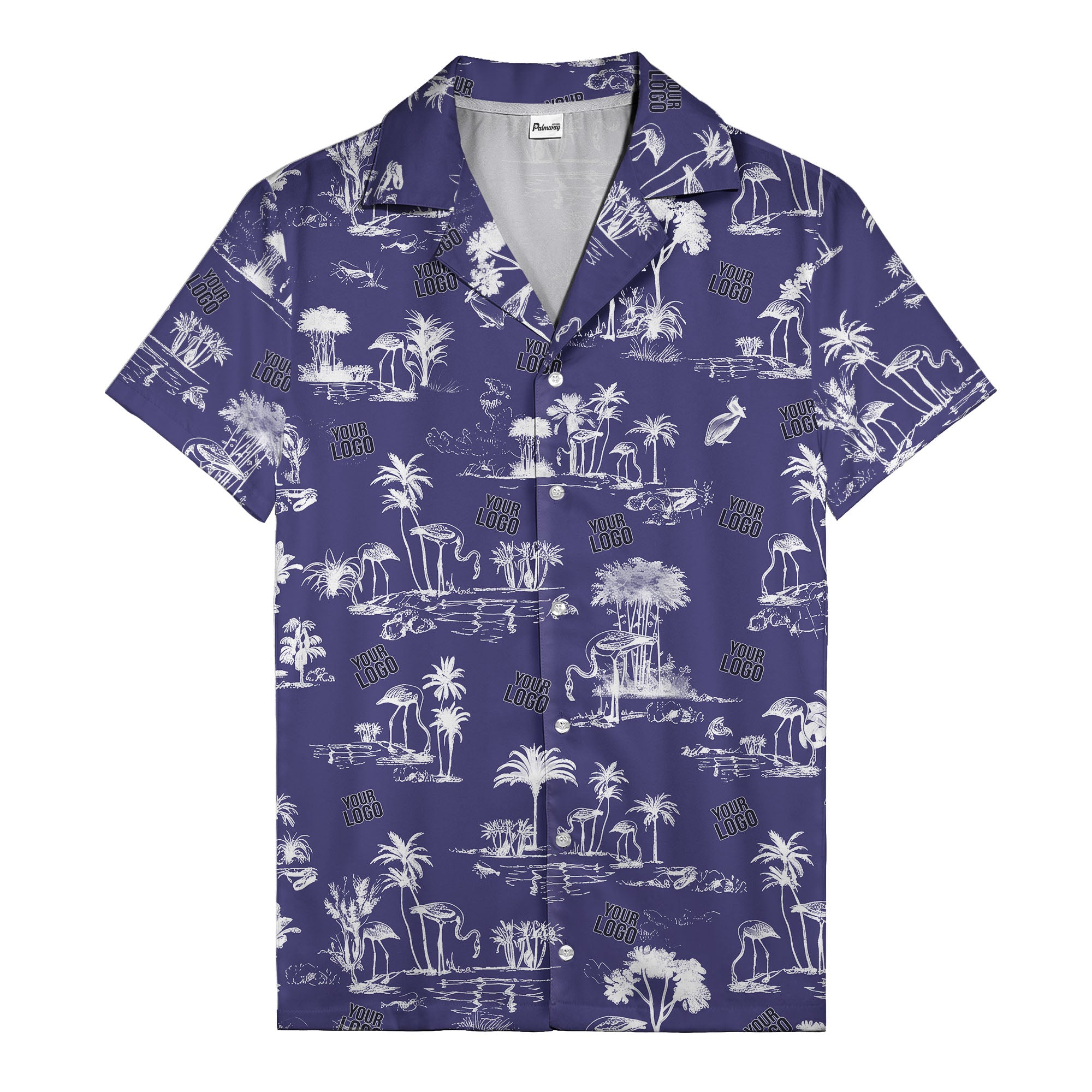 flamingo oasis black palm trees repeat pattern hawaiian shirt for men