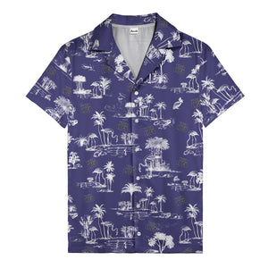 flamingo oasis black palm trees repeat pattern hawaiian shirt for men