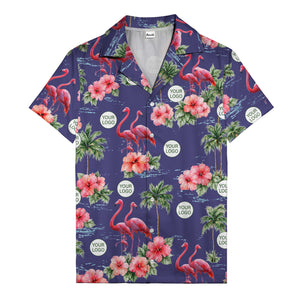 flamingo silhouettes palm trees hibiscus hawaiian shirt for men