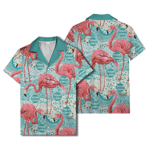 flamingo watercolor paradise pink birds teal circles hawaiian shirt