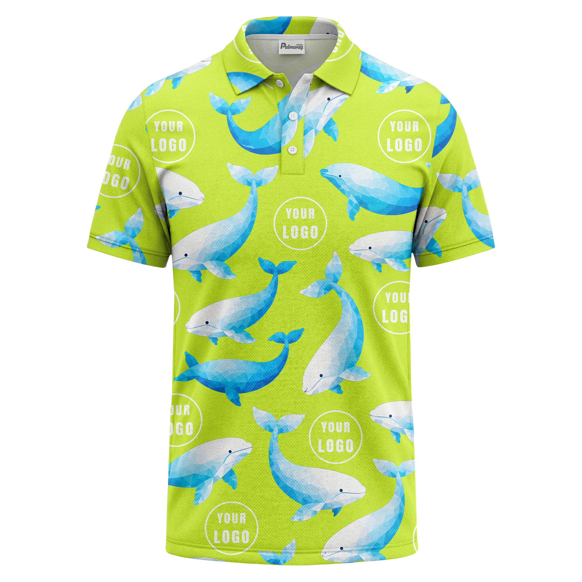 geometric beluga whale repeat & custom logo circles polo shirt