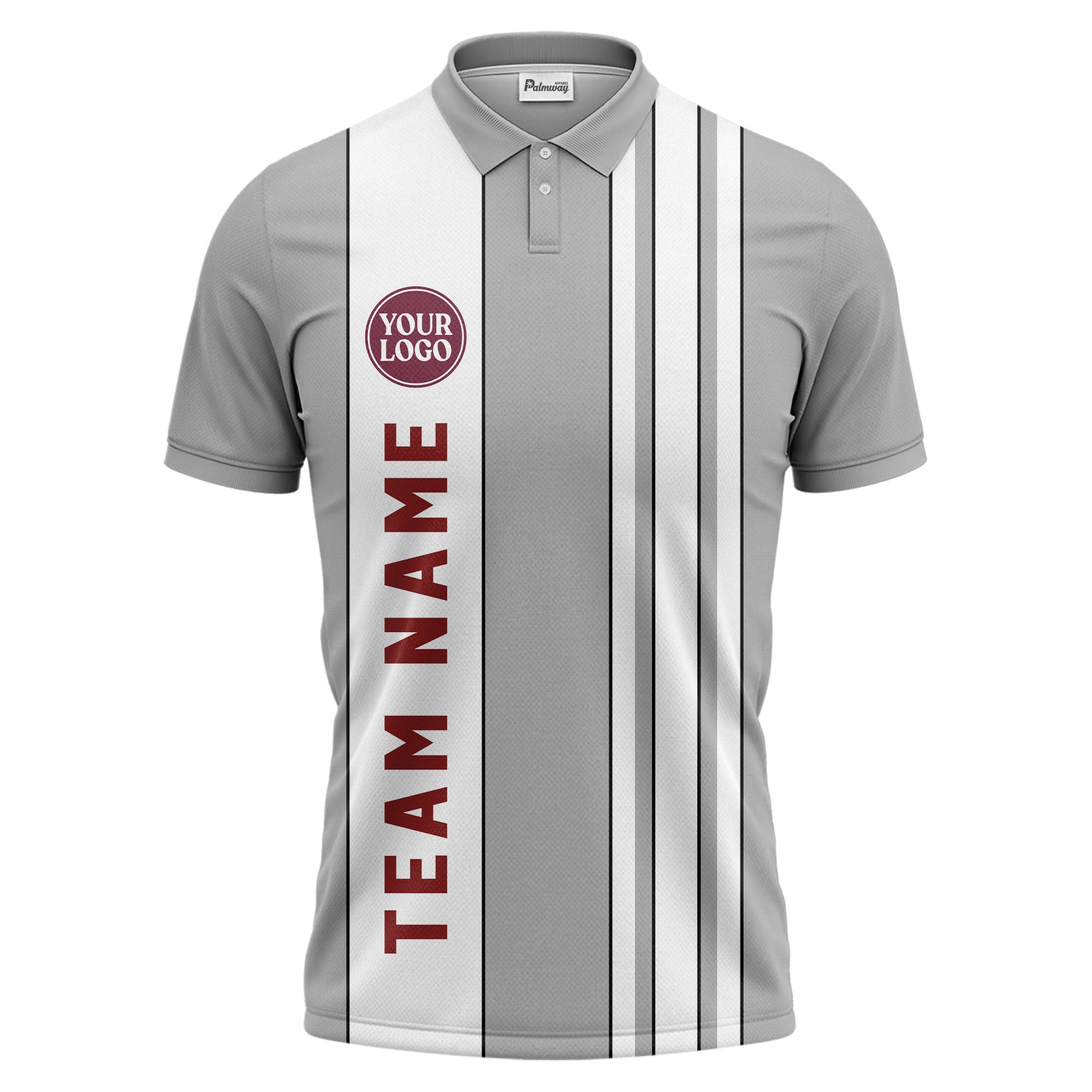 Geometric Maroon Black White Striped Team Polo Shirt With Custom Text Panel