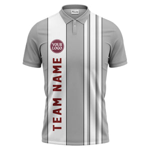 Geometric Maroon Black White Striped Team Polo Shirt With Custom Text Panel
