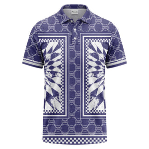 geometric palm leaves checkerboard border polo shirt