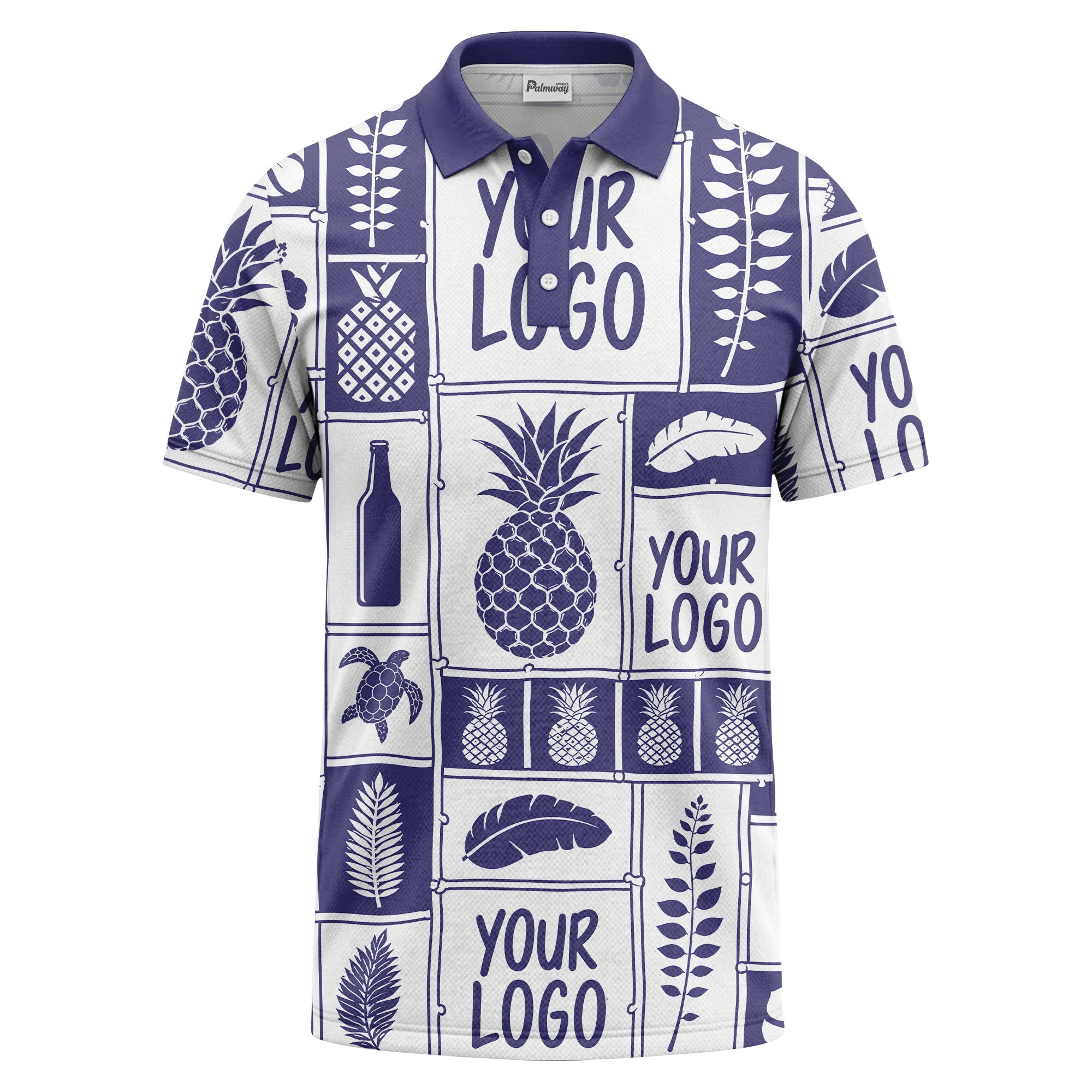 graphic pineapple & palm leaf repeat polo shirt for men