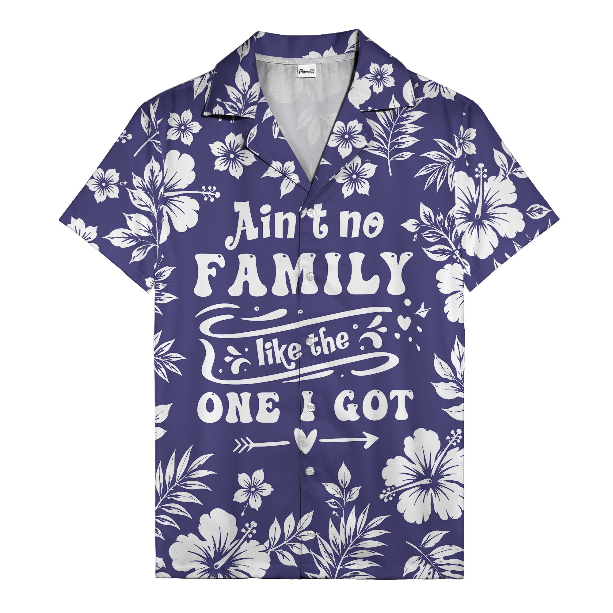 graphic white hibiscus & leaf family tribute hawaiian shirt