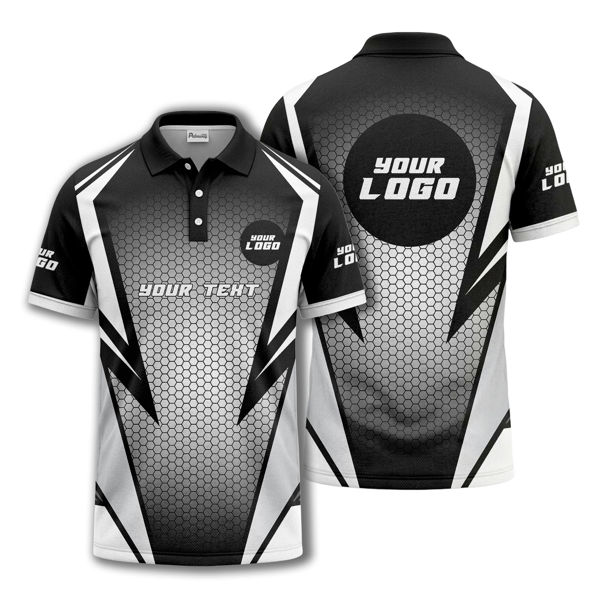 hexagonal grid geometric lines modern tech-inspired polo shirt