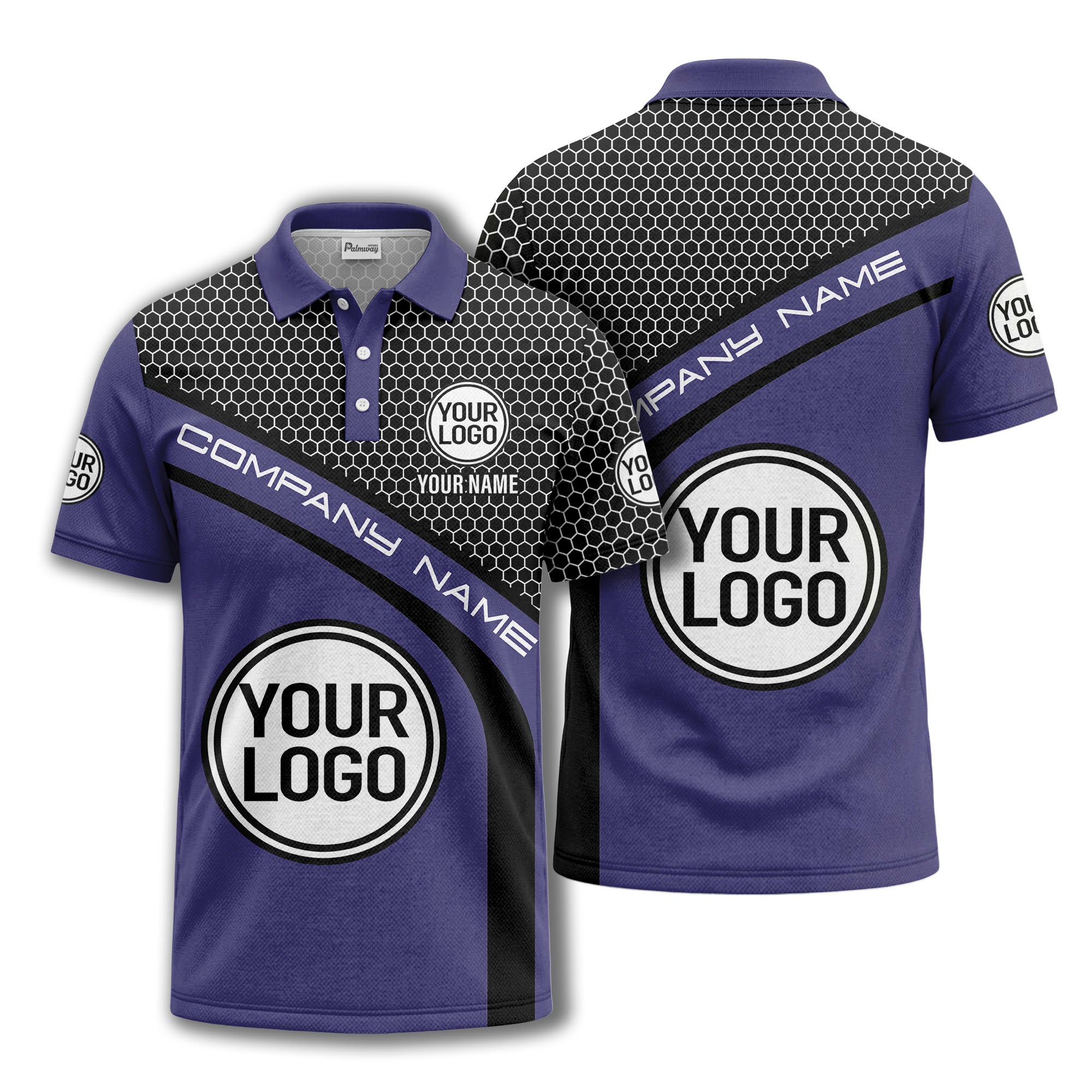 hexagonal grid monogram logo corporate polo shirt for men