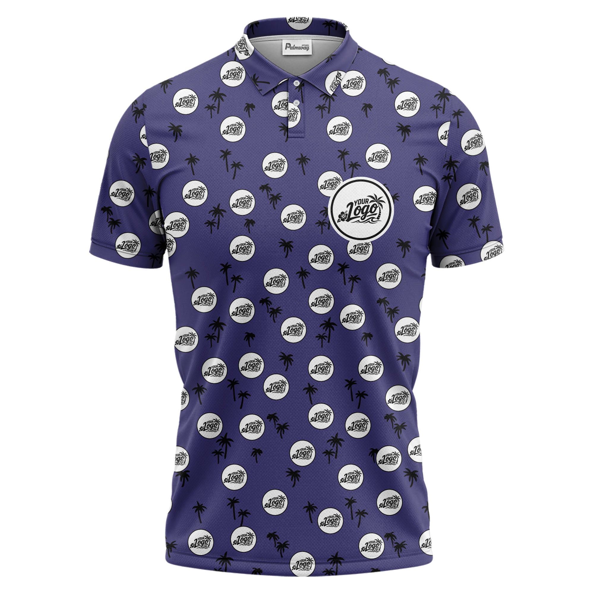 illustrated black tropical palm trees repeating polo shirt for summer beach days