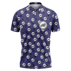illustrated black tropical palm trees repeating polo shirt for summer beach days