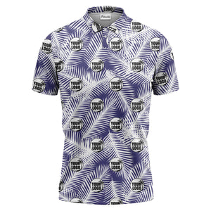 illustrated palm leaf logo repeating tropical polo shirt for men