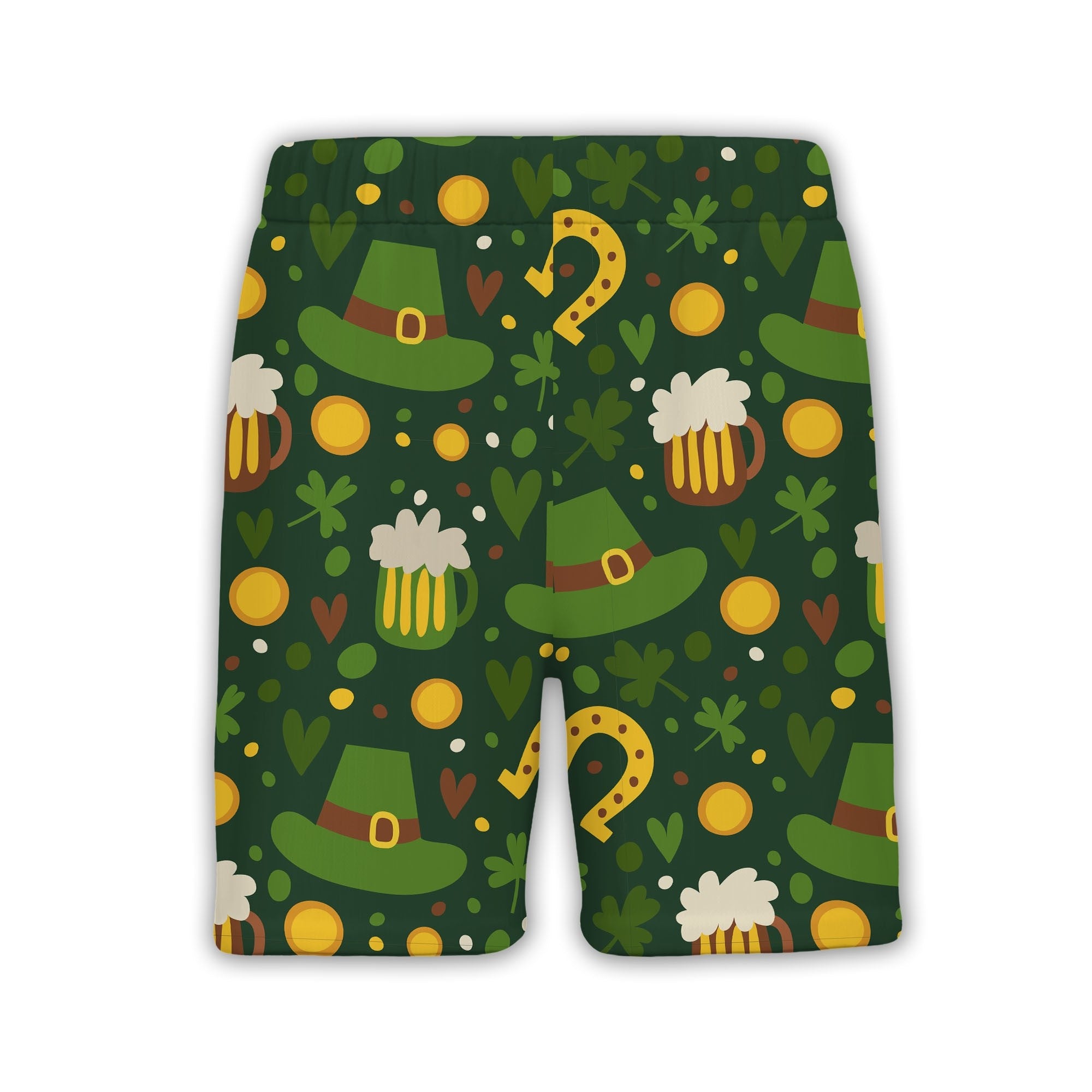 Irish Pub Hawaiian Shirt with Beer Mugs Horseshoes and Four-Leaf Clovers