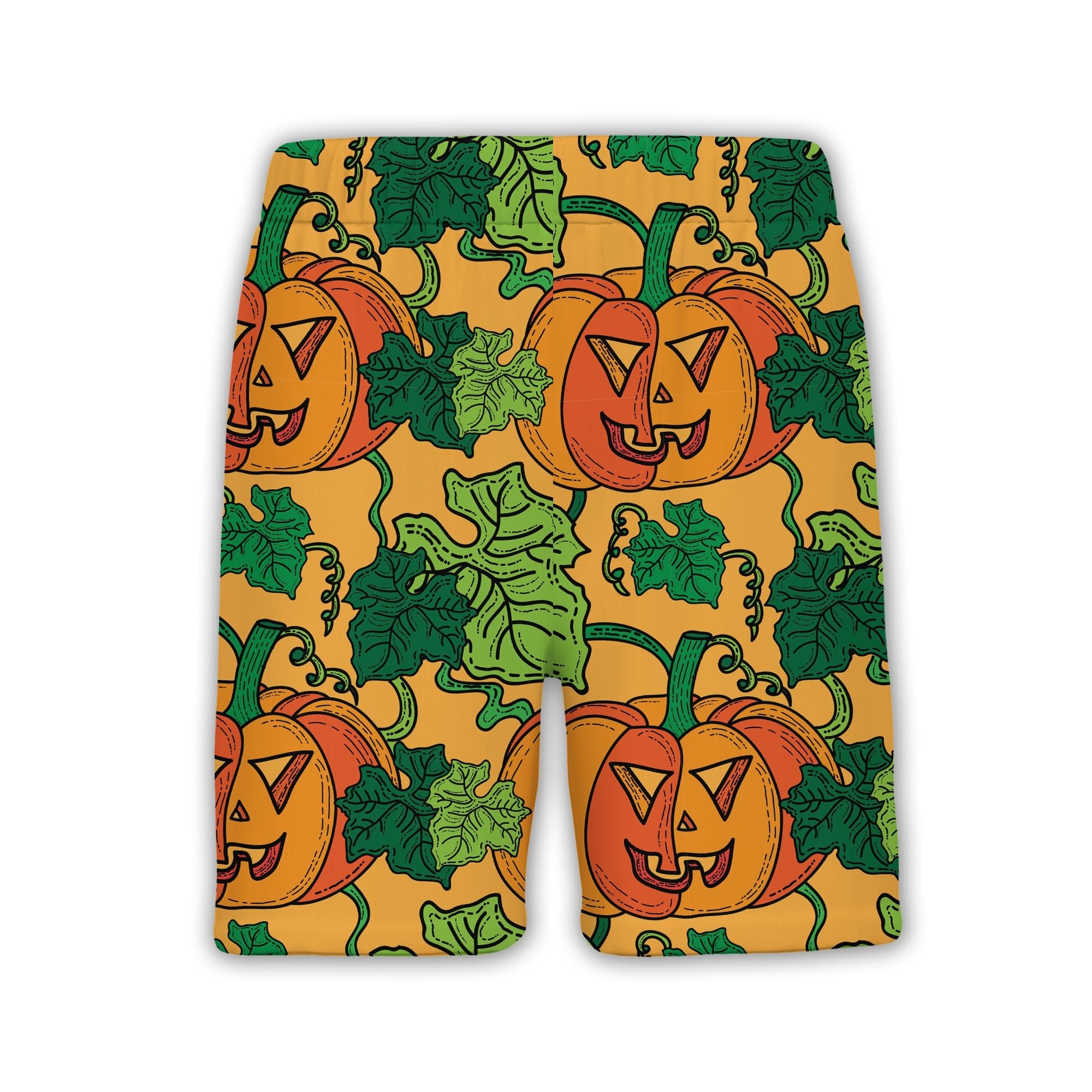 Jack-o-Lantern Hawaiian Shirt with Vines and Leaves on Orange
