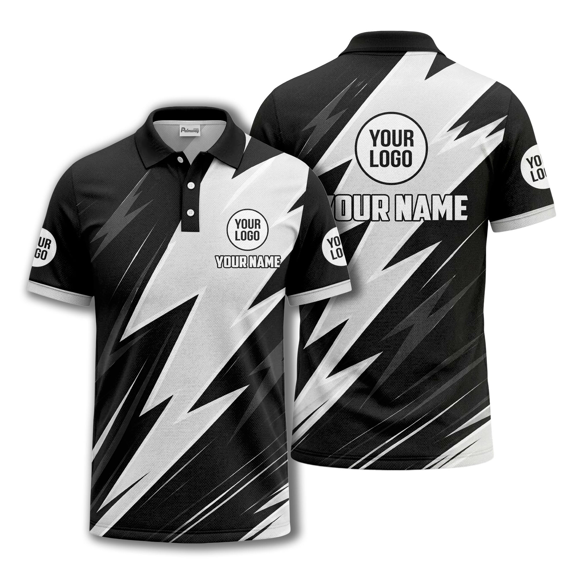 lightning bolt pattern with custom logo and name polo shirt for men