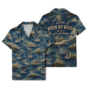 marlin fish & cruise ship ocean scene hawaiian shirt for men