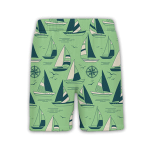 Mint Teal Sailboat & Compass Hawaiian Shirt – Nautical Ocean Sailing Print