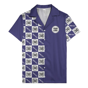 monochrome checkerboard custom logo repeat hawaiian shirt for men