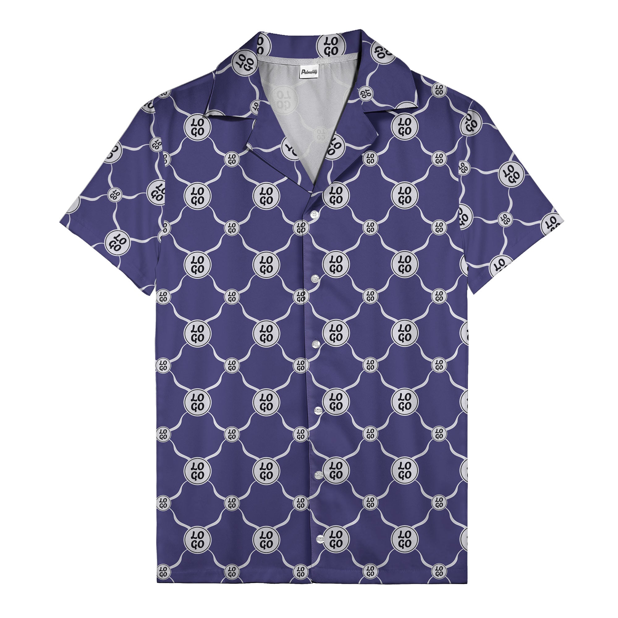 monochrome interlocking circles & logo repeat pattern hawaiian shirt for men