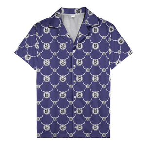 monochrome interlocking circles & logo repeat pattern hawaiian shirt for men