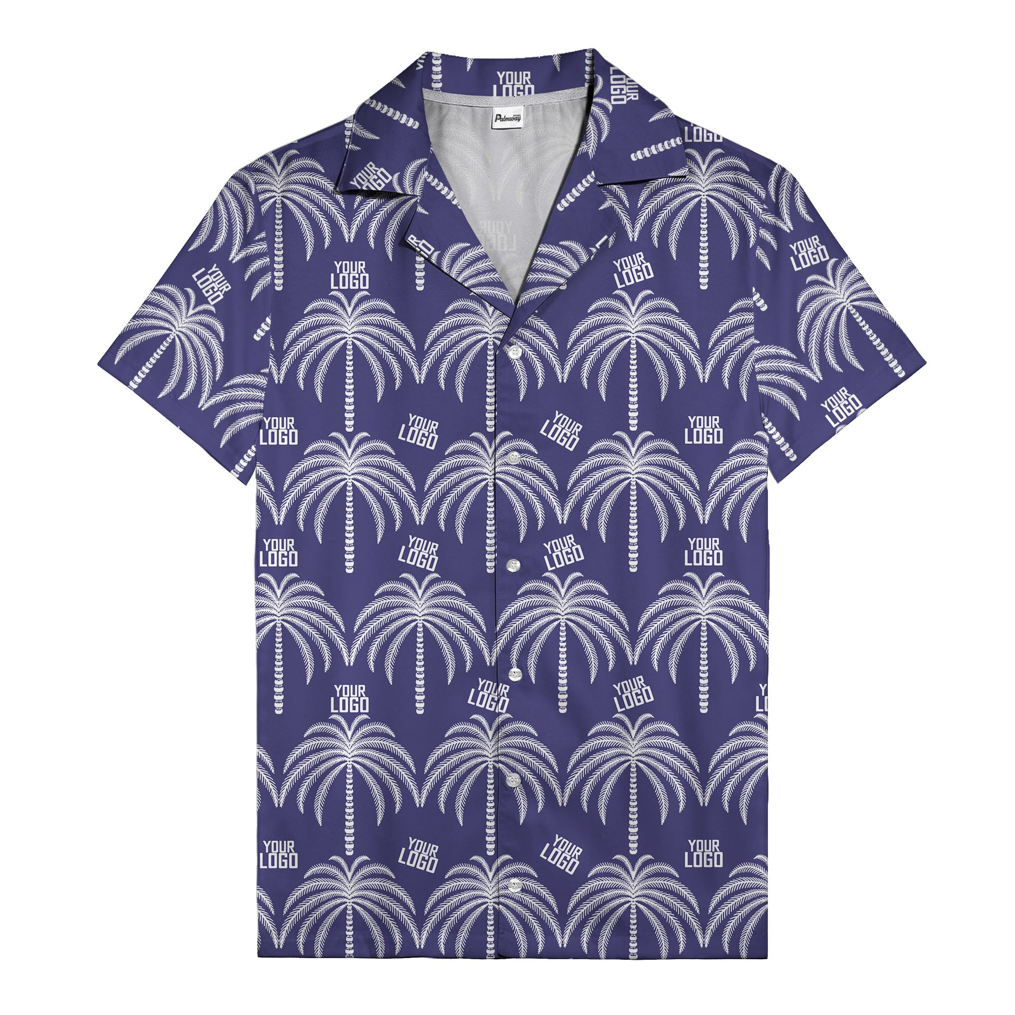 monochrome palm tree & custom logo repeat hawaiian shirt for men