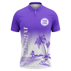 monochrome palm trees & lounge chair beach scene polo shirt