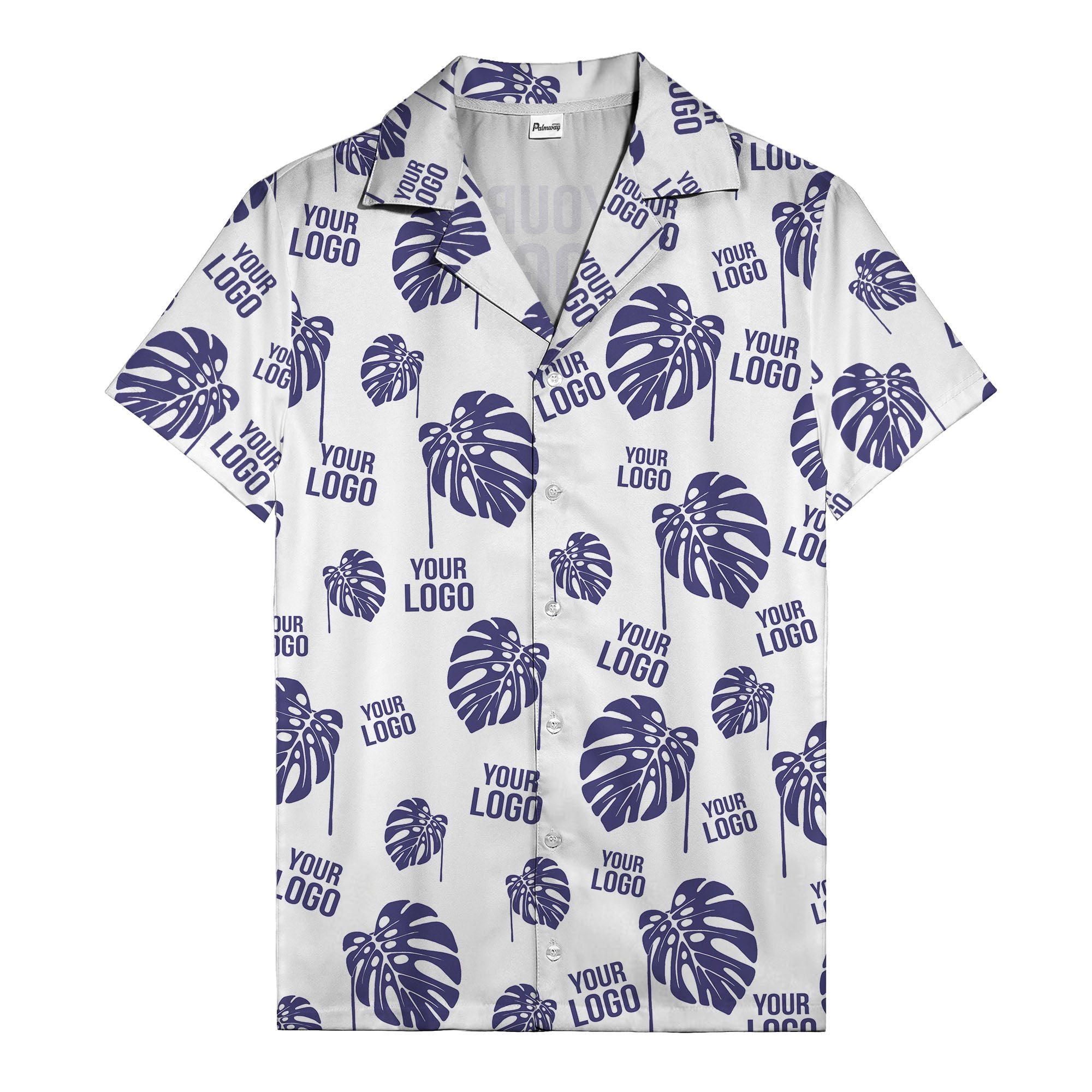 monstera leaves & custom logo repeat black white hawaiian shirt