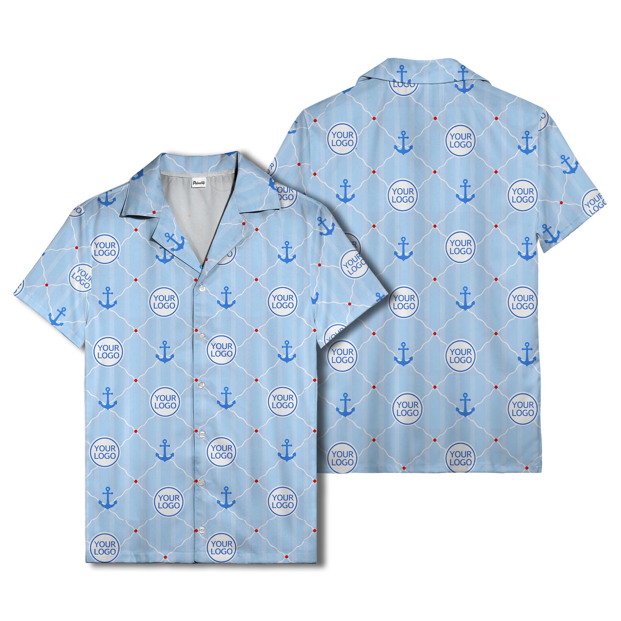 nautical anchors & custom logo circles light blue hawaiian shirt