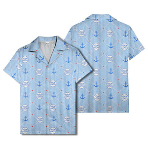 nautical anchors & custom logo circles light blue hawaiian shirt