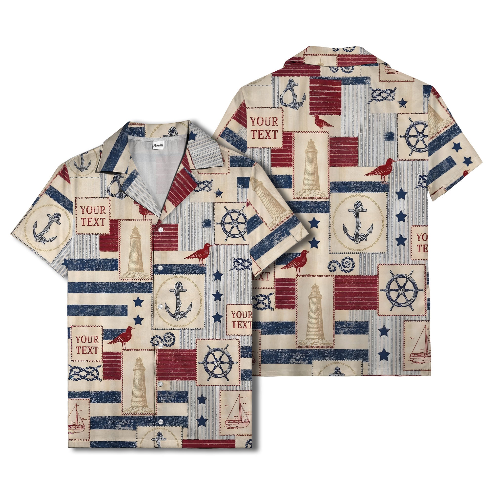 nautical anchors sailboats lighthouses patchwork hawaiian shirt