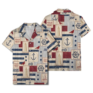 nautical anchors sailboats lighthouses patchwork hawaiian shirt
