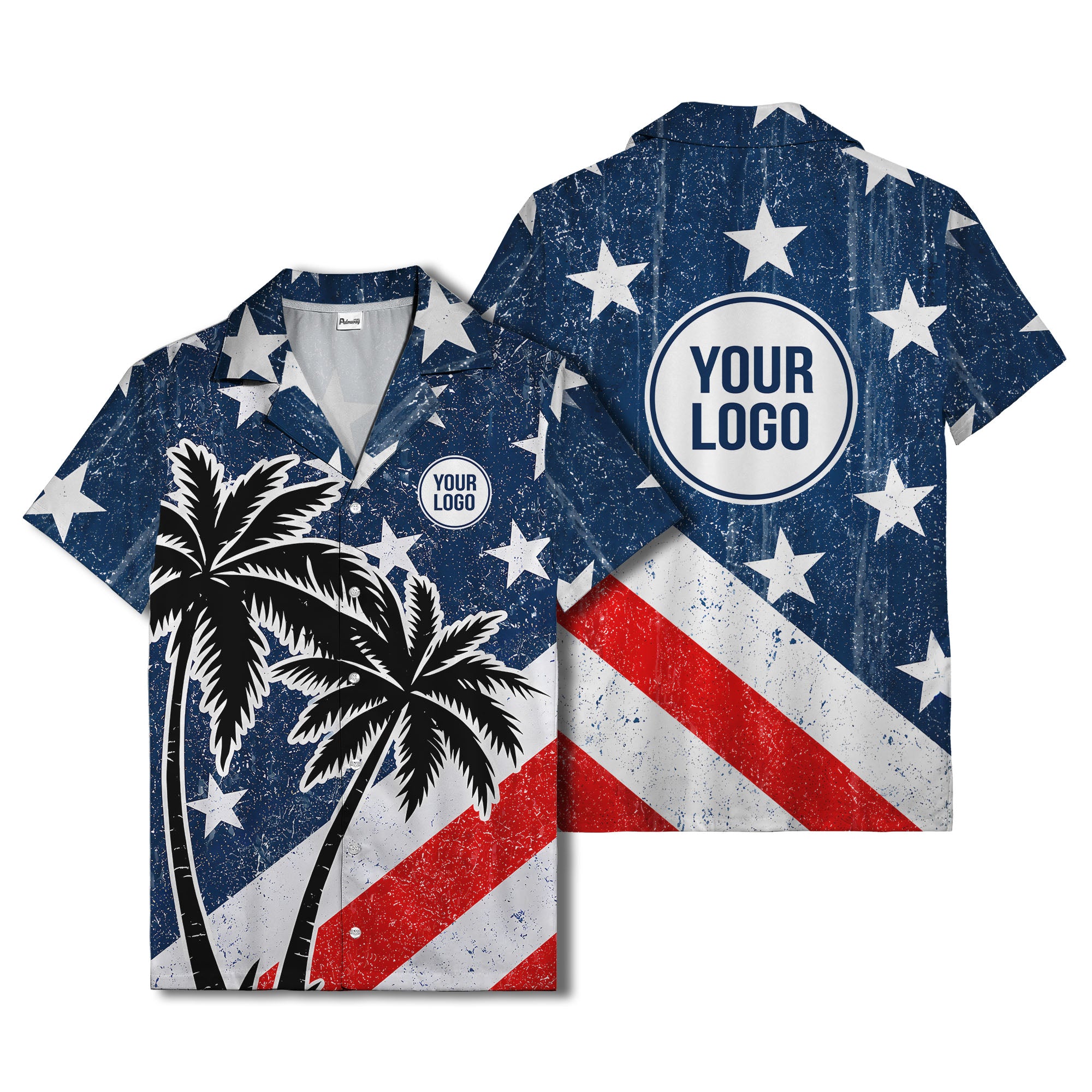 navy stars & stripes palm trees patriotic hawaiian shirt