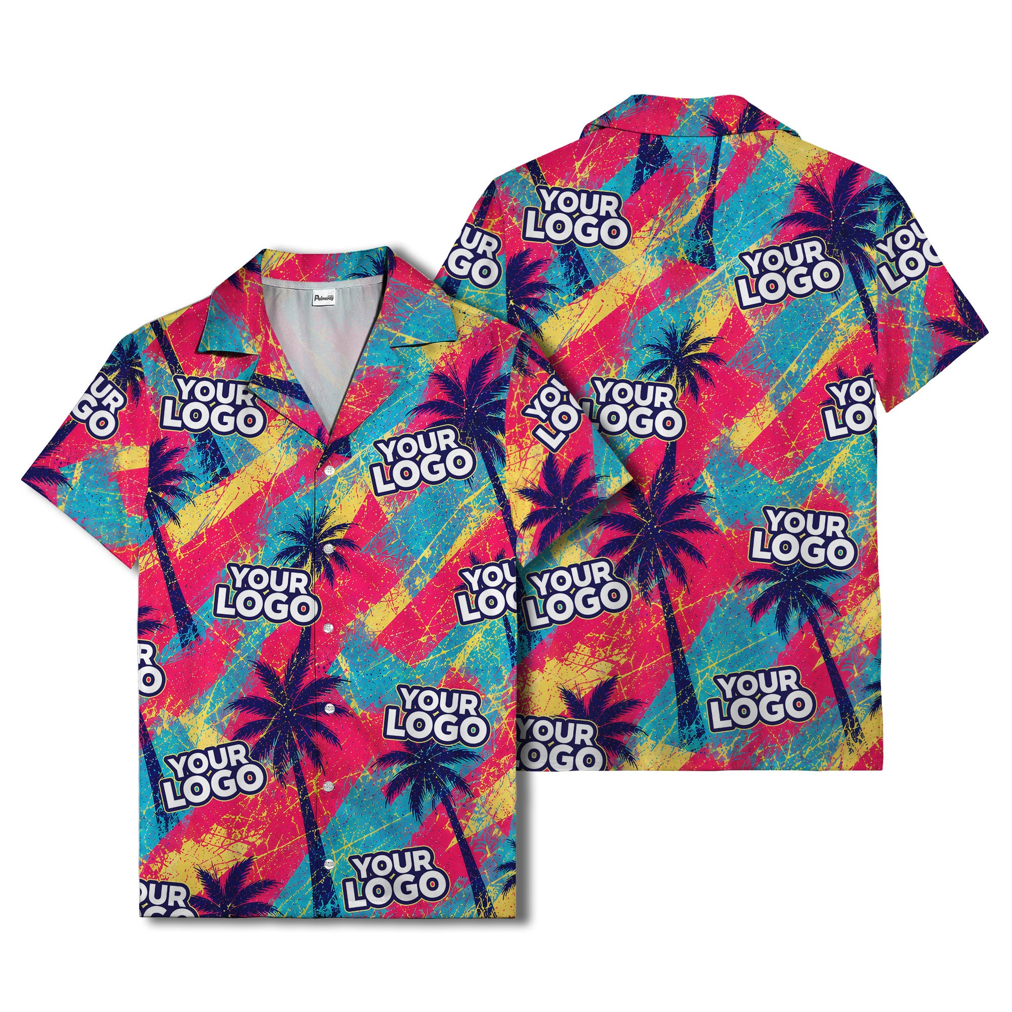 neon palm trees & custom logo electric aloha hawaiian shirt