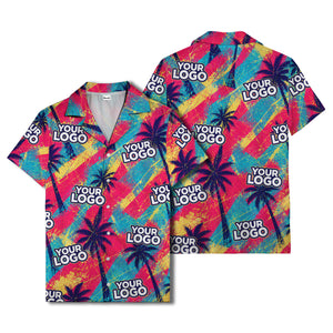 neon palm trees & custom logo electric aloha hawaiian shirt