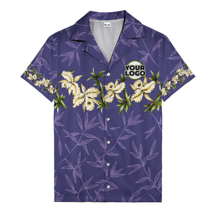 orchid & bamboo photoreal black hawaiian shirt