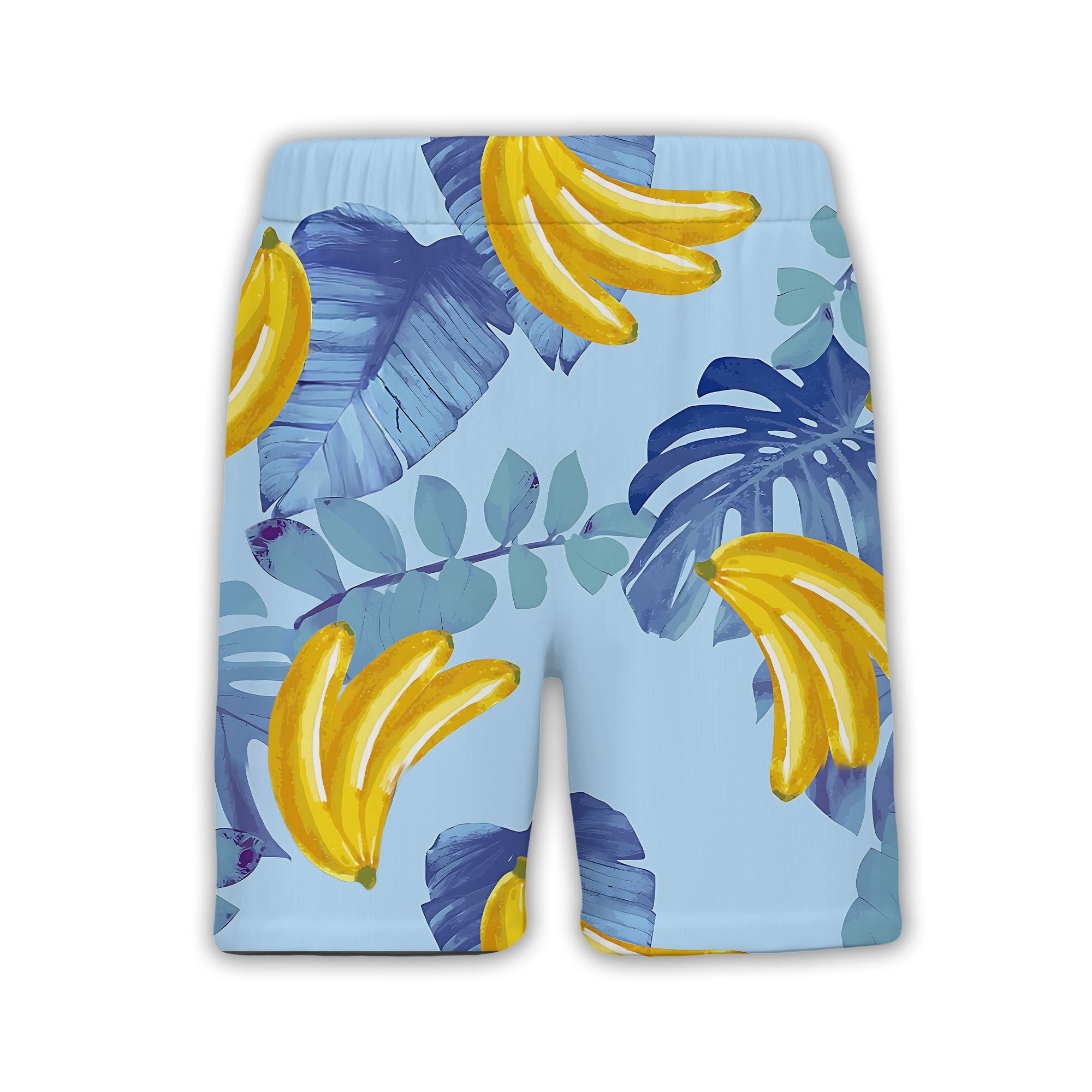Painterly Banana Bunch Hawaiian Shirt with Tropical Leaves on Blue
