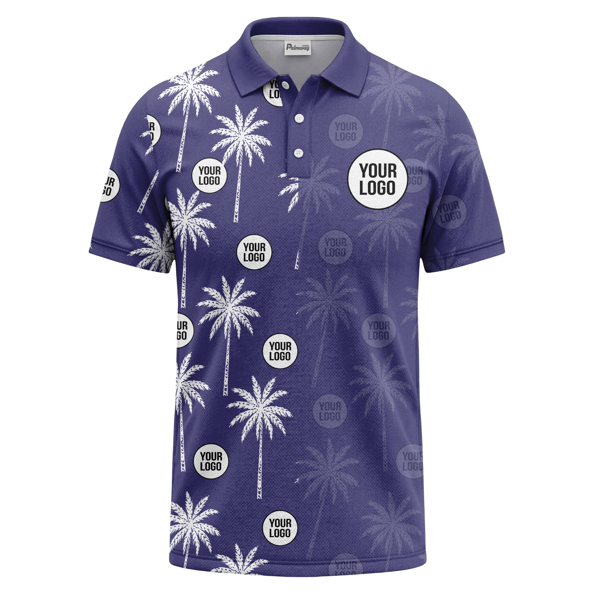 palm trees & custom logo circle repeat graphic polo shirt