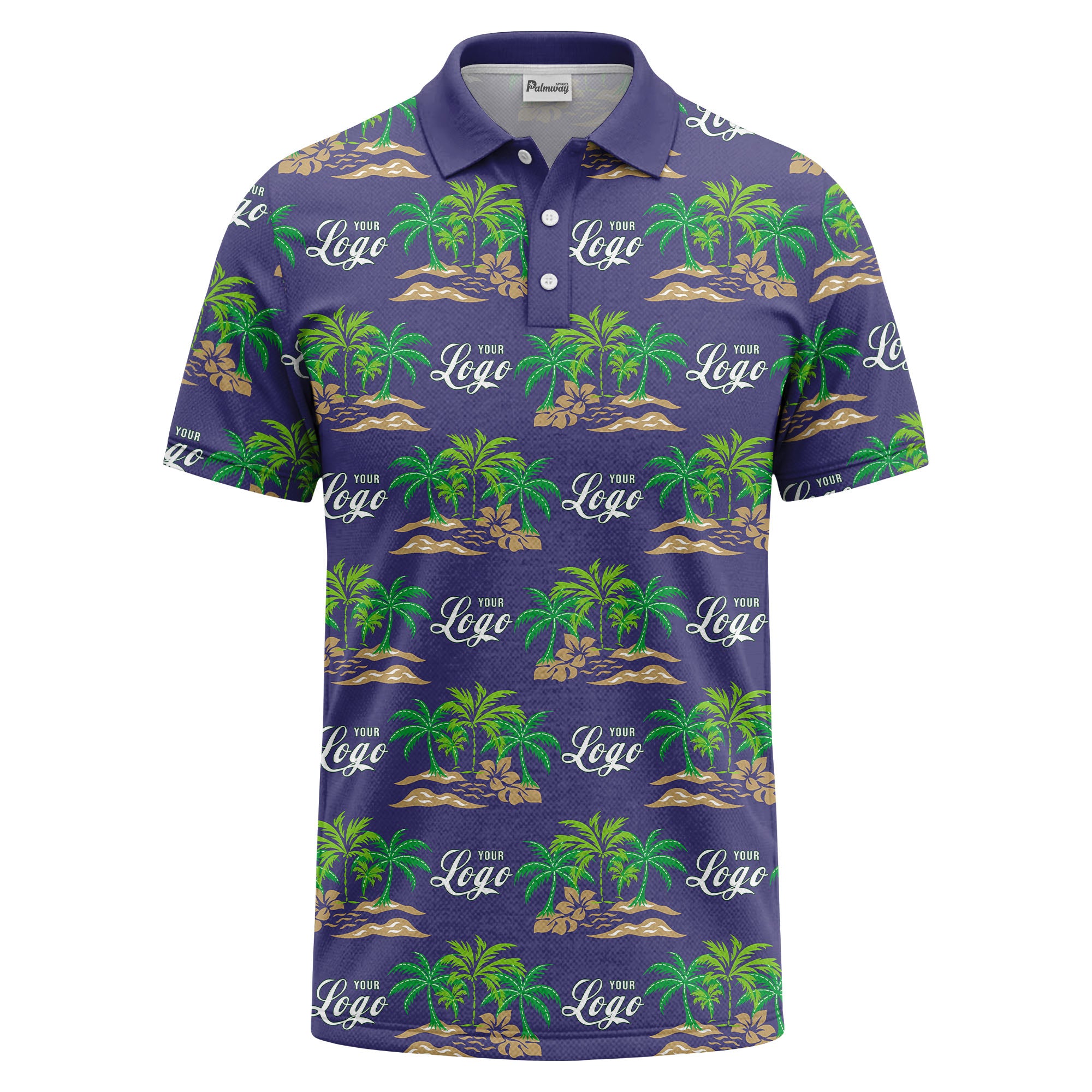palm trees island scene repeat graphic polo shirt for men