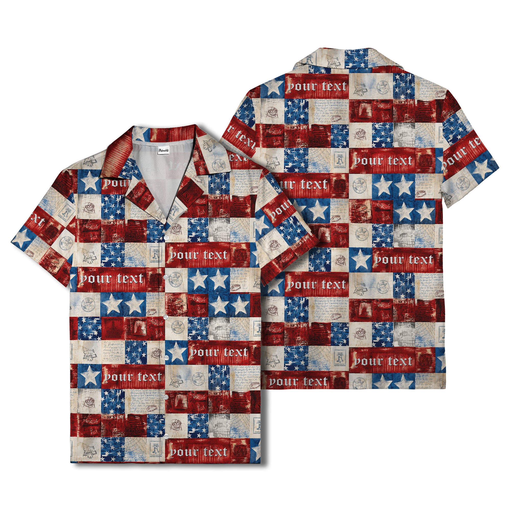 patchwork stars & stripes liberty bell eagle 1776 hawaiian shirt