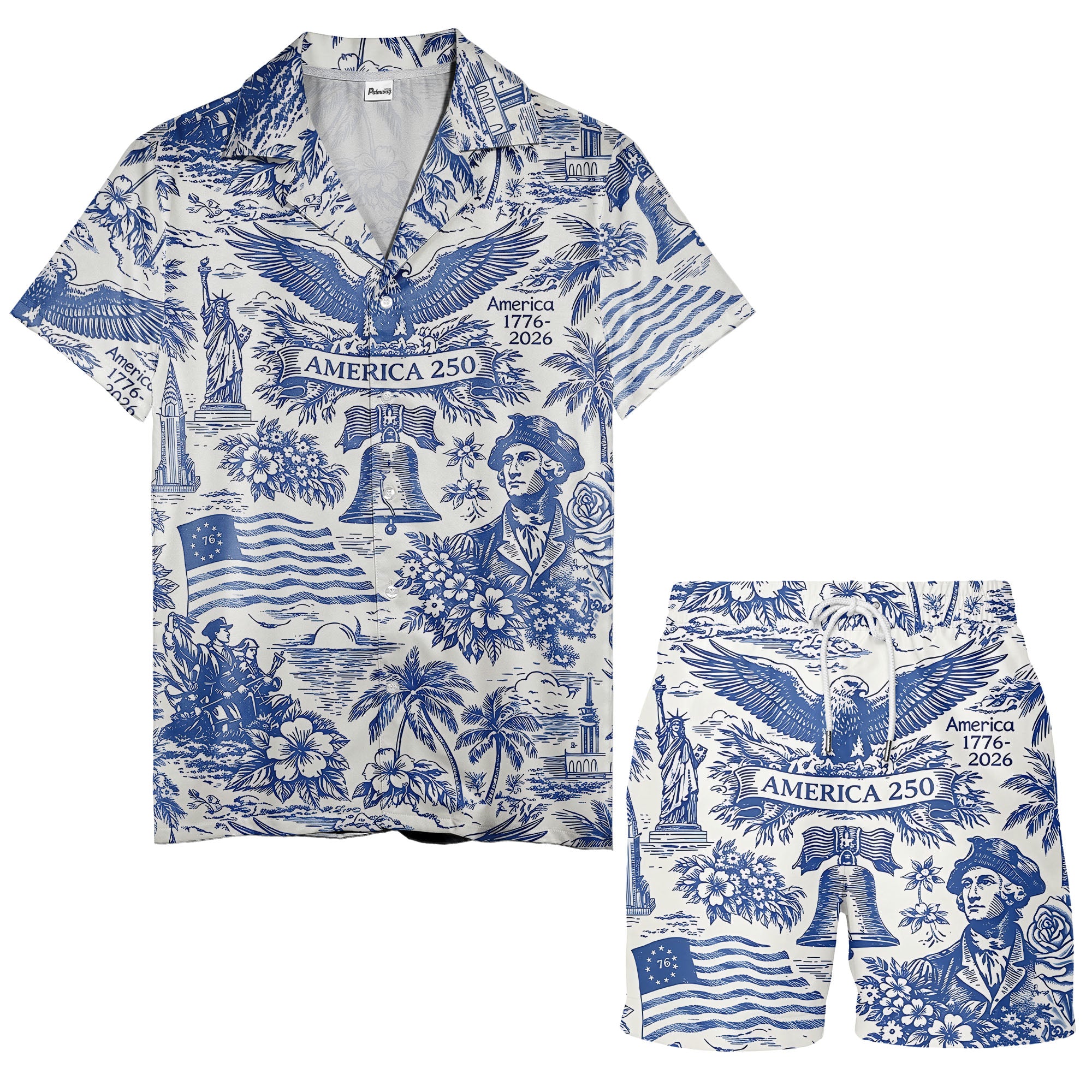 Patriotic American History Toile Hawaiian Shirt With Bald Eagles, Liberty Icons & Aloha Vibes